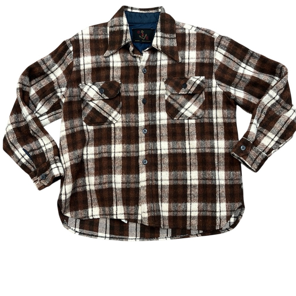 C.P.O. Shirt Jacket Mens Brown Plaid Wool Shacket Anchor Buttons NO SIZE TAG